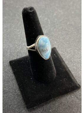 Vintage Sterling Silver Larimar Statement Ring Size 7.5 Chunky Southwestern